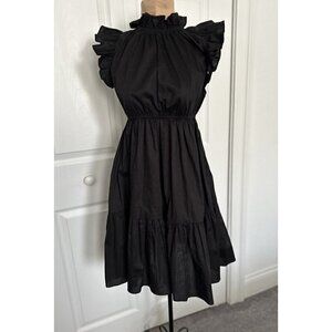 Aqua Bloomingdales Women's Fit Flare Sleeveless Dress Ruffles Black Mini